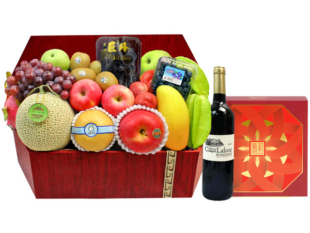 Mid-Autumn Gift Hamper - Mid Autumn Peninsula Moon Cake With Deluxe Fine Wine Fruit Hamper FH100 - L1294174 Photo