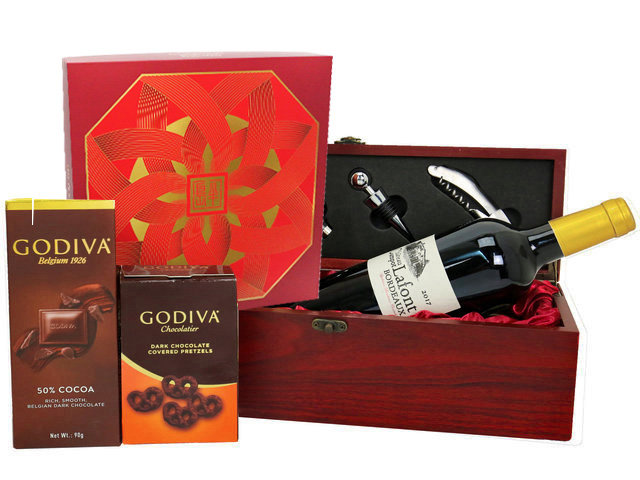 Mid-Autumn Gift Hamper - Mid Autumn Peninsula Moon Cake With Fancy Chocolate And Wine Box Gift Set FH101 - L139399 Photo