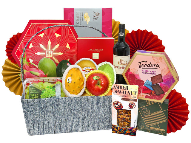 Mid-Autumn Gift Hamper - Mid Autumn Peninsula Moon Cake With Permium Wine And Food Fruit Hamper FH217 - M30725A3 Photo
