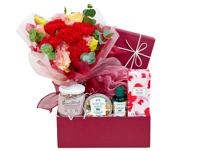 Wine n Food Hamper - Mother's Day Gift with Flower Bouquet MSC01 - SRM0327A1 Photo