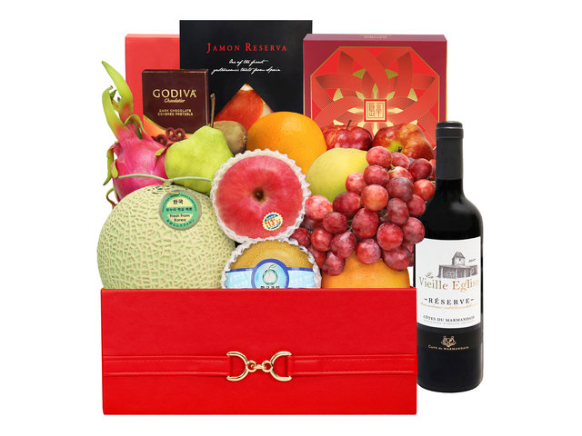 中秋果篮Hamper - 中秋优质西班牙火腿红酒月饼水果篮 MA04 - M30904A1 Photo
