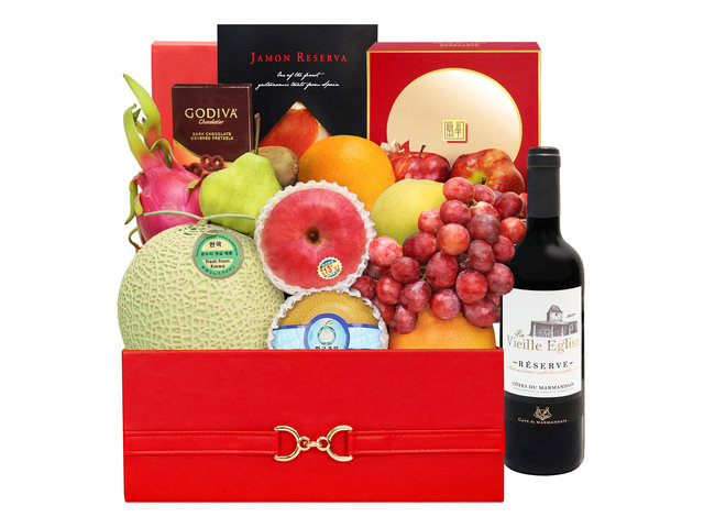 中秋果籃Hamper - 中秋優質西班牙火腿紅酒月餅水果籃 MA04 - M30904A1 Photo