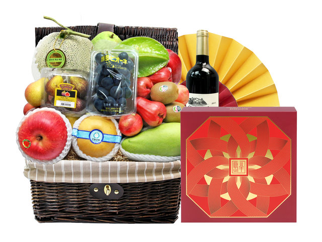 中秋果籃Hamper - 中秋半島月餅高級田園紅酒果籃 FH206 - L76601307B Photo